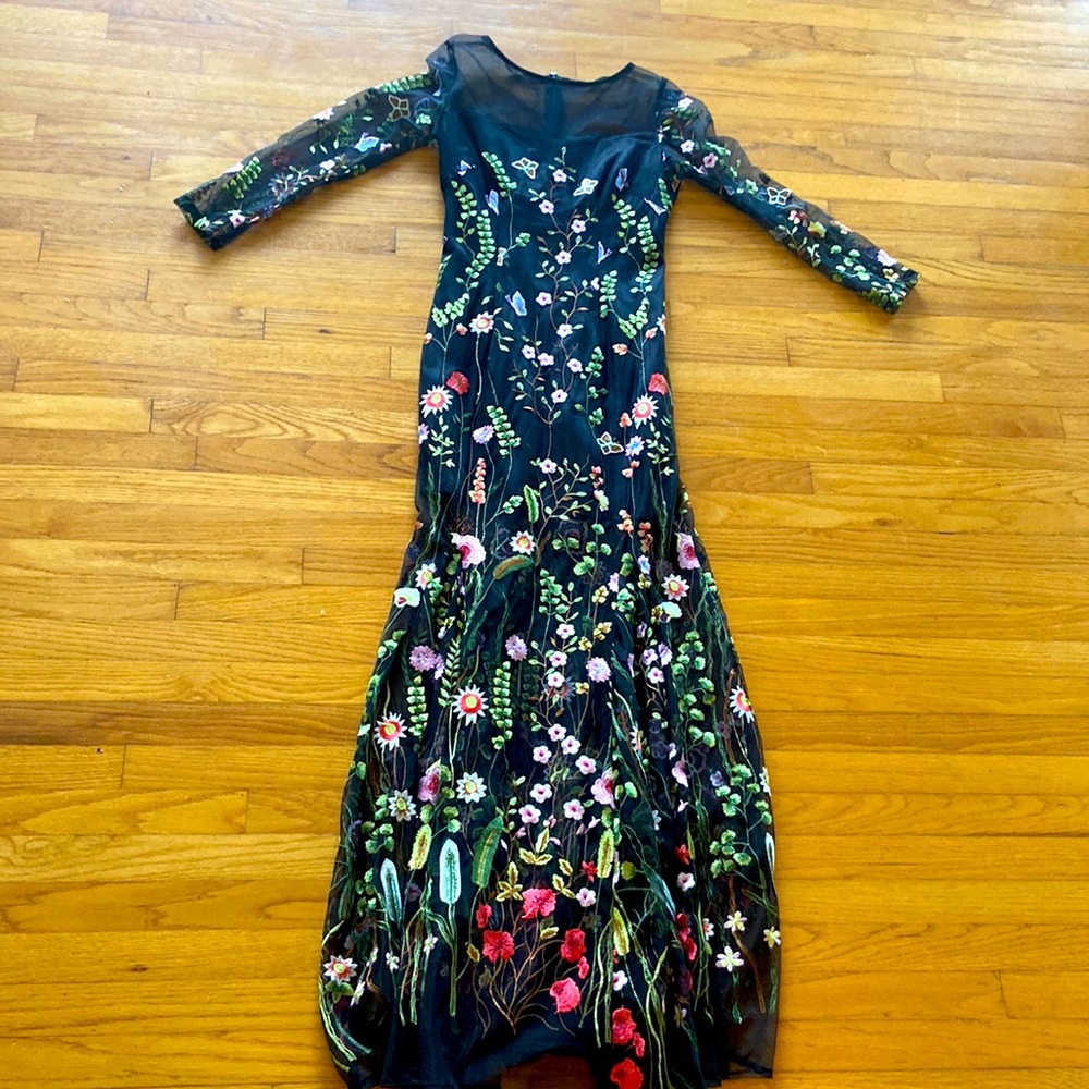 Long dress with hand stitched  floral design from Italy . Size 2